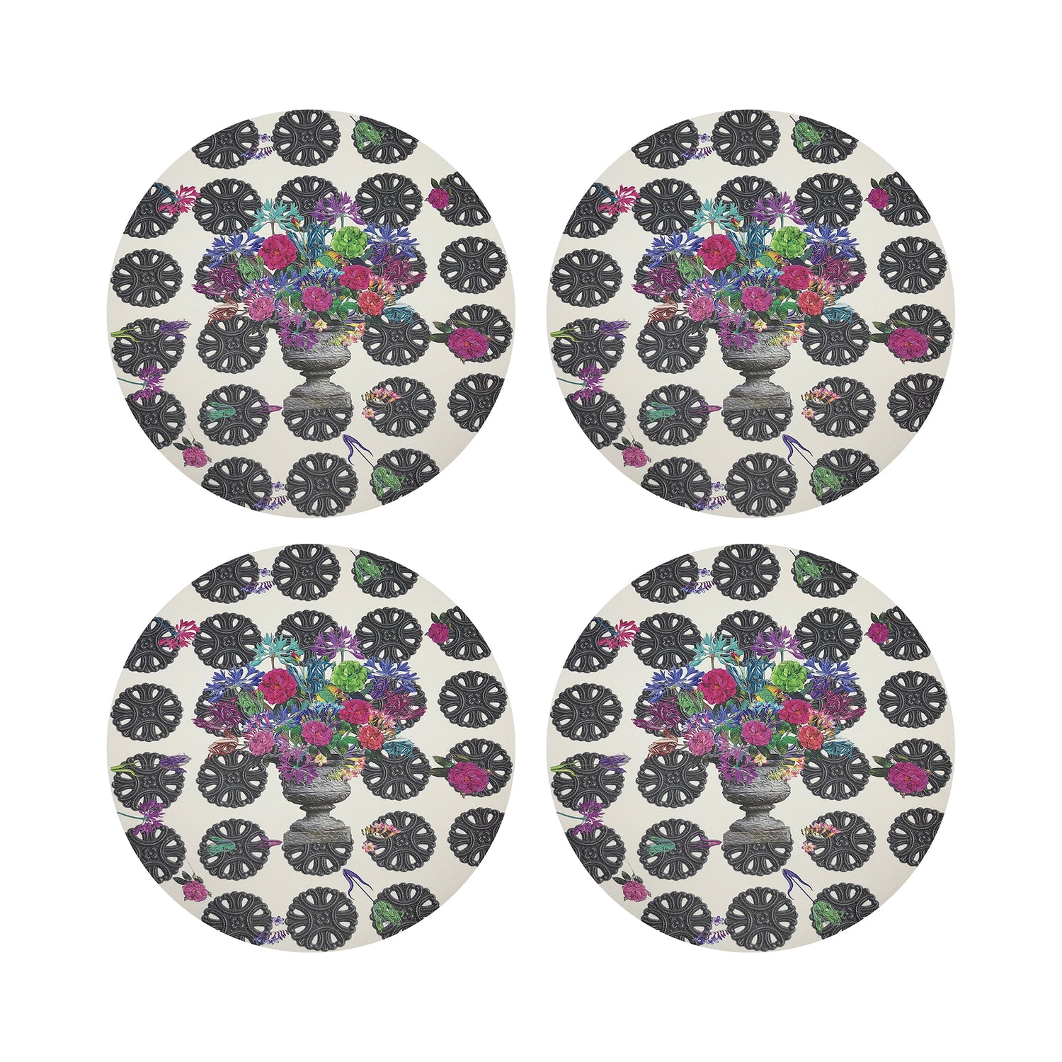Pistals Metal Bouquet Vegan Leather Round Coasters