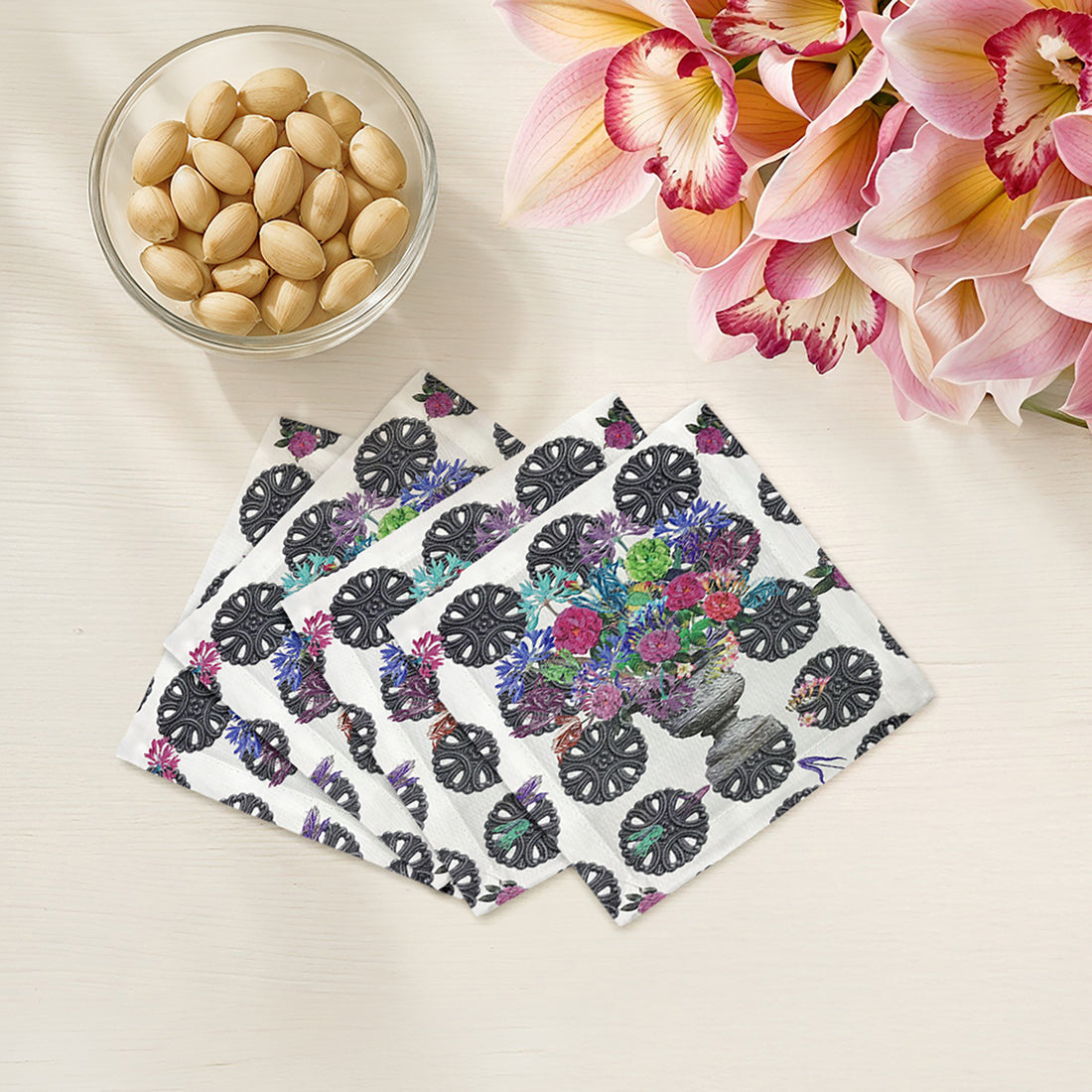 Pistils Metal Bouquet Cotton Sateen Cocktail Napkins