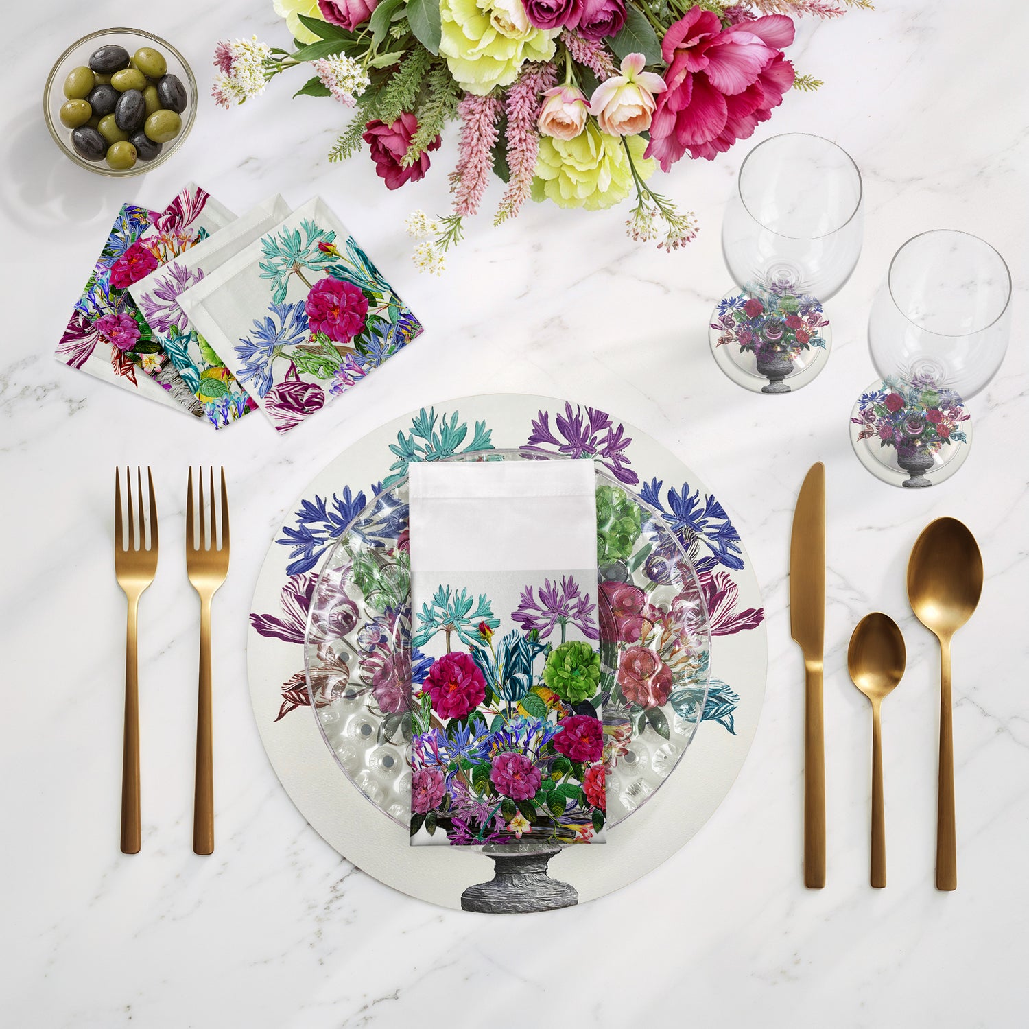 Pistals Large Bouquet Cotton Sateen Dinner Napkins - nicolettemayer.com