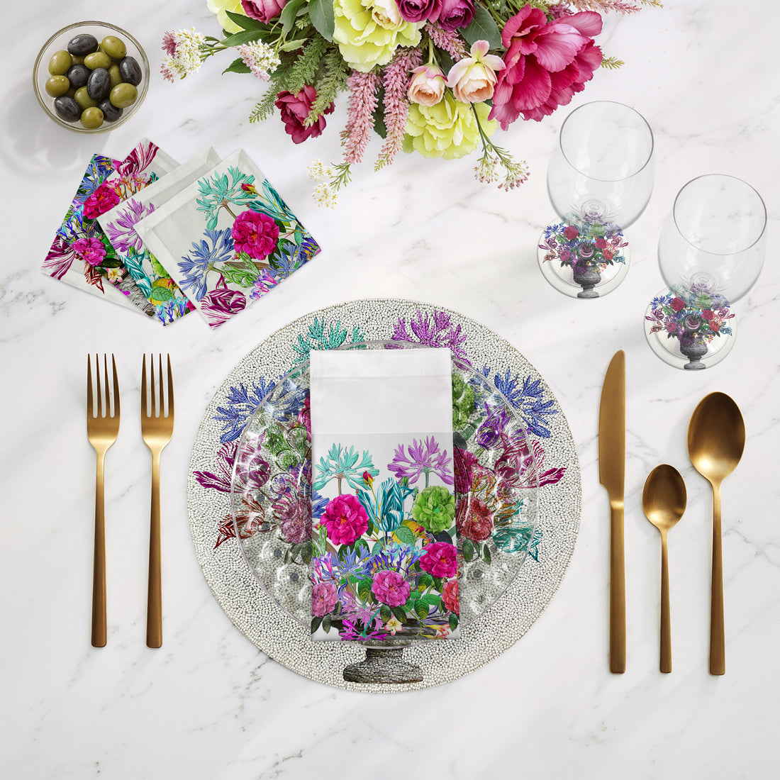 Pistils Large Bouquet Round Beaded Placemat Smooth