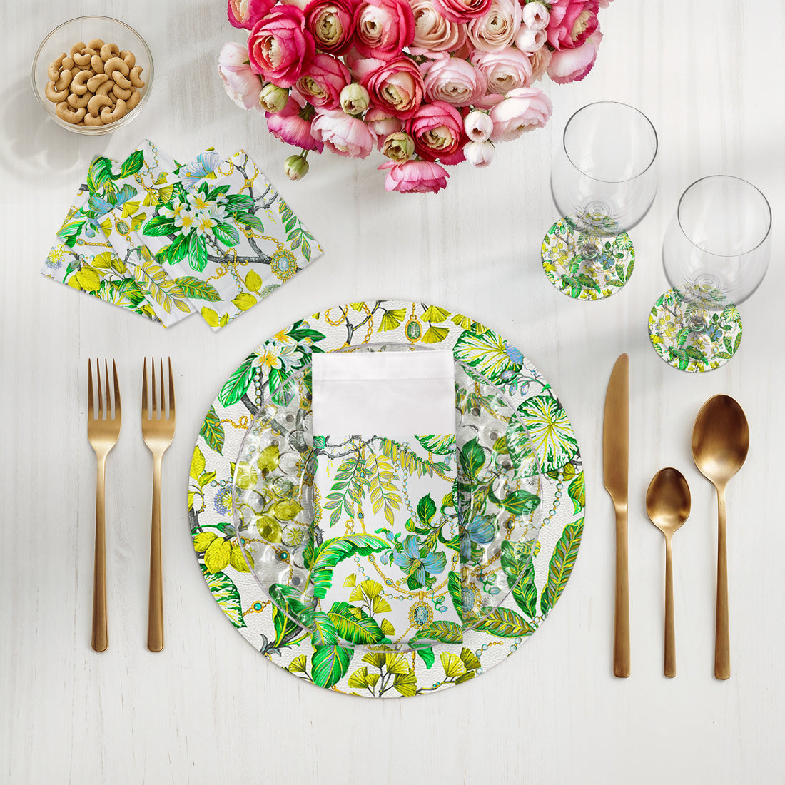 Plumeria Lemon Vegan Leather Round Pebble Placemat