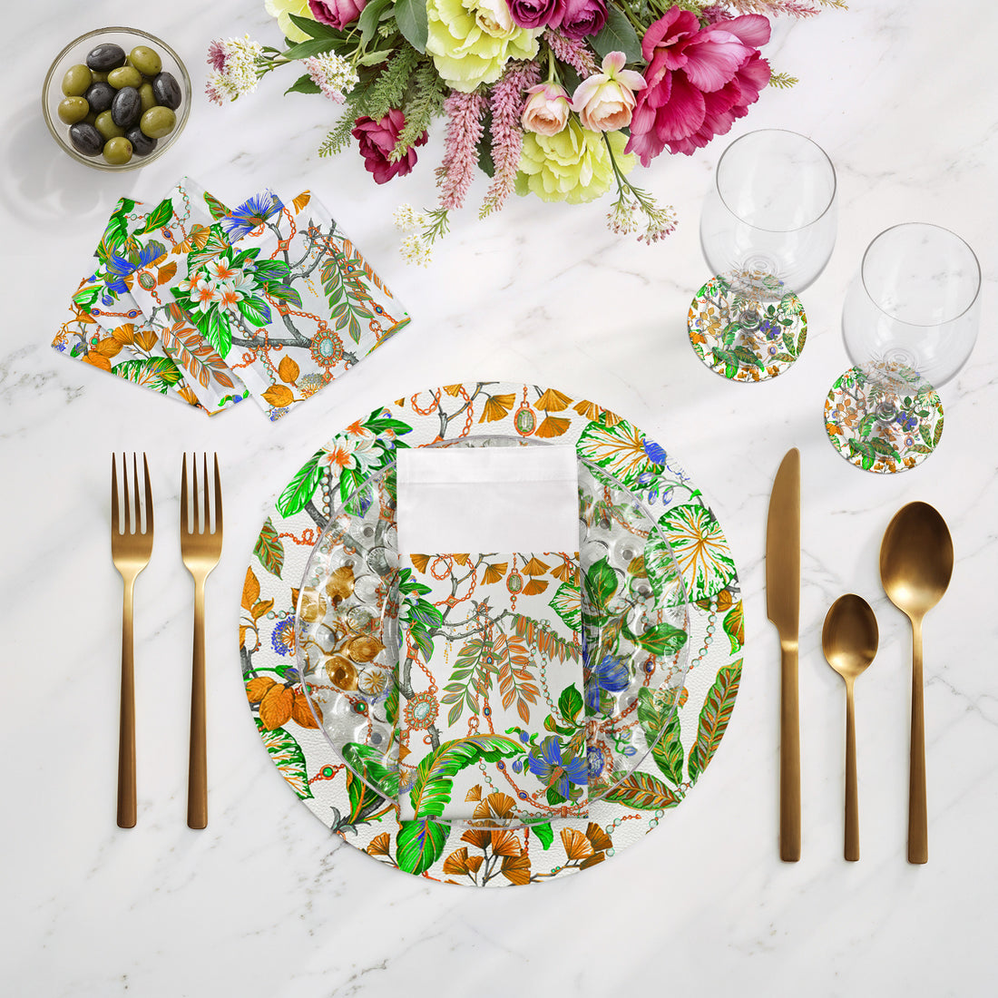 Plumeria Tangerine Vegan Leather Round Pebble Placemat