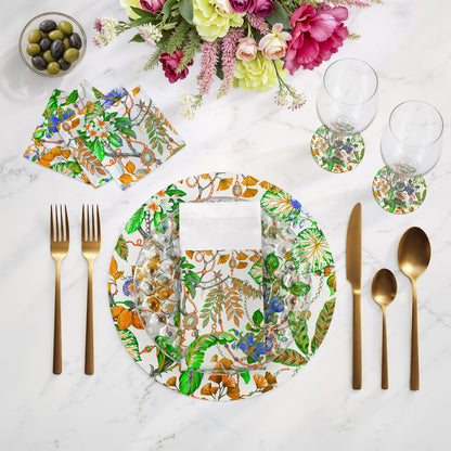 Plumeria Tangerine Vegan Leather Round Pebble Placemat