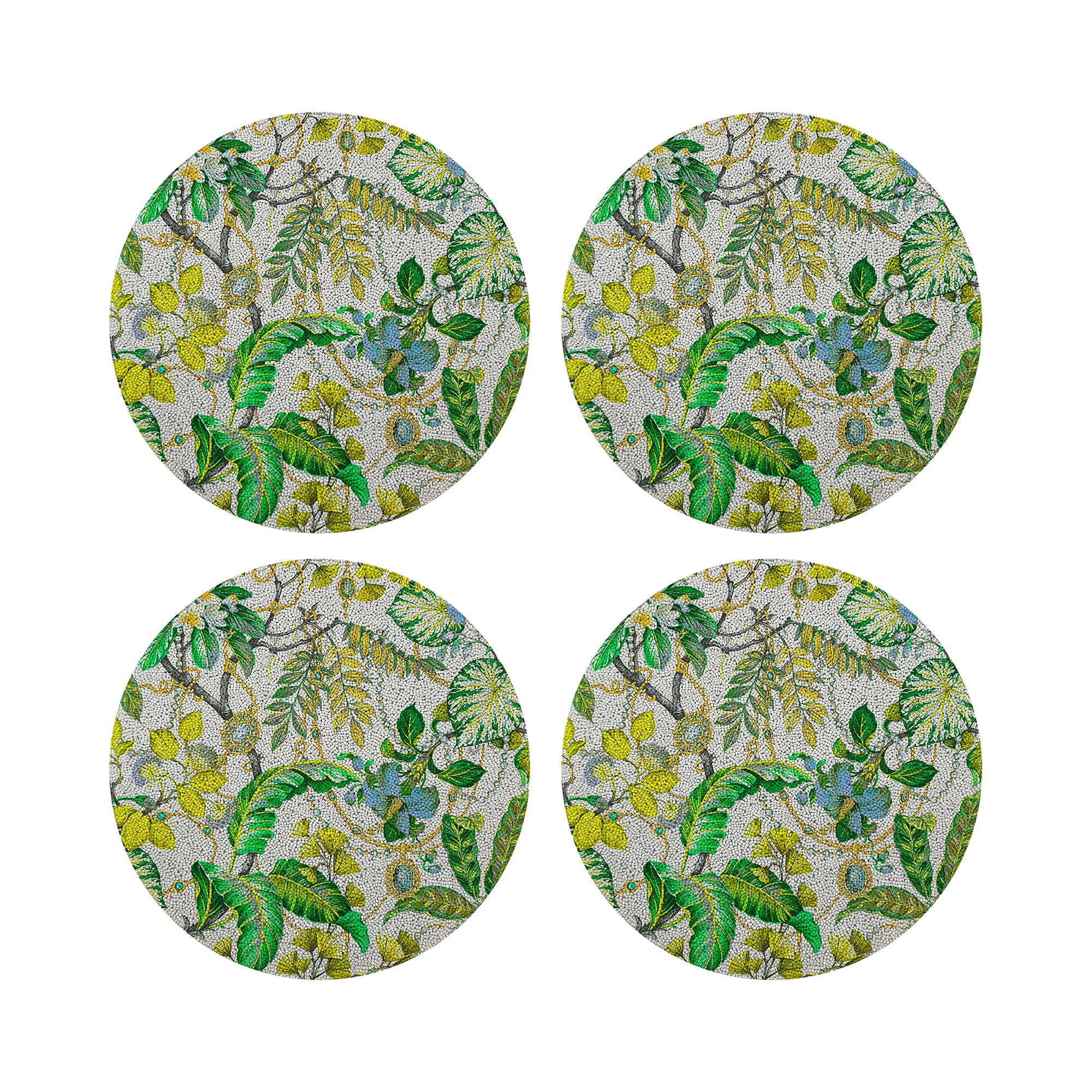 Plumeria Lemon Round Smooth Beaded Placemats