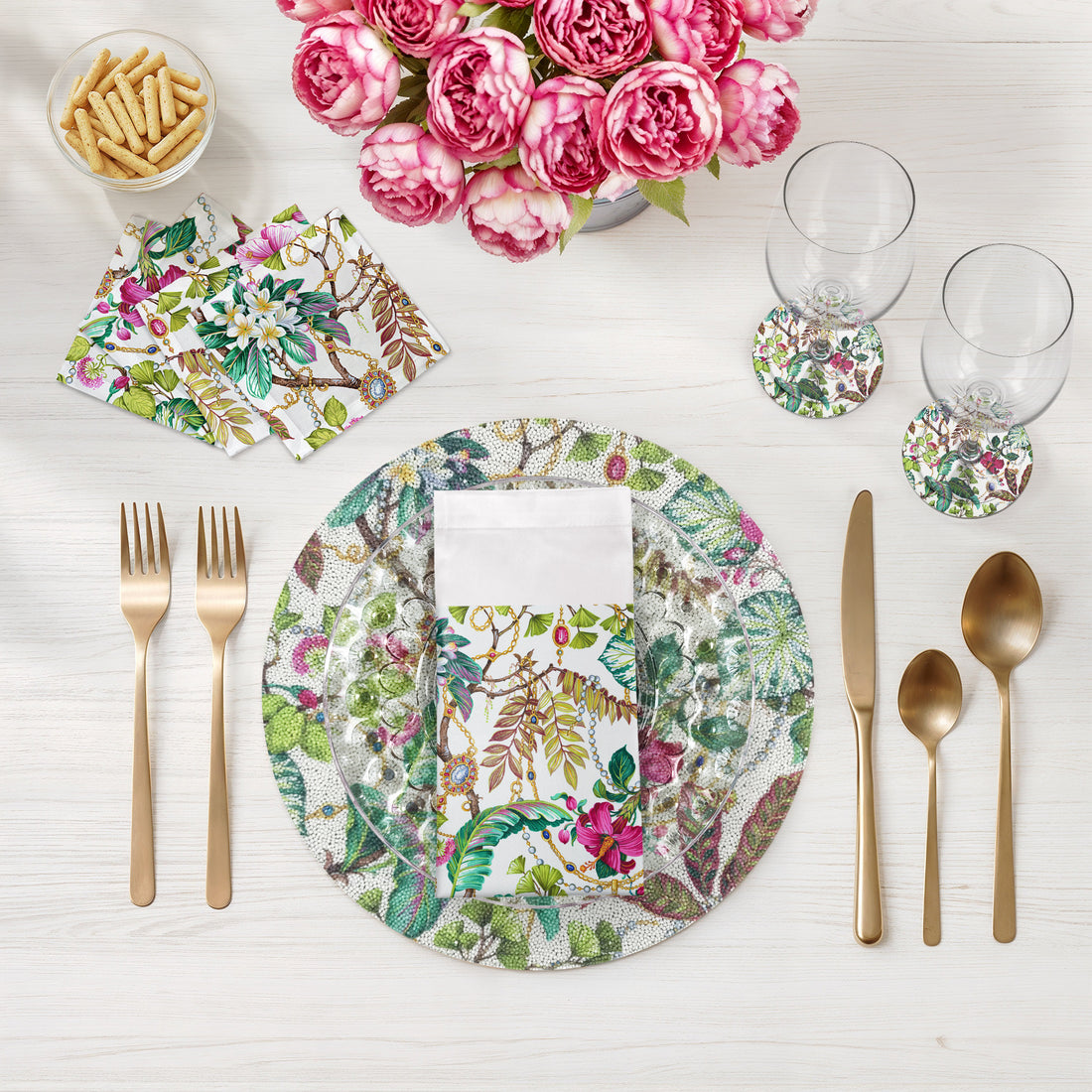 Plumeria Natural Round Beaded Placemat Smooth