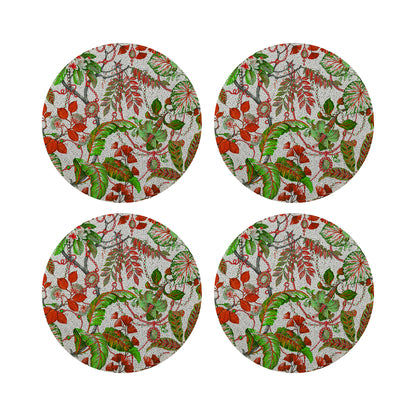 Plumeria Red Green Round Smooth Beaded Placemat