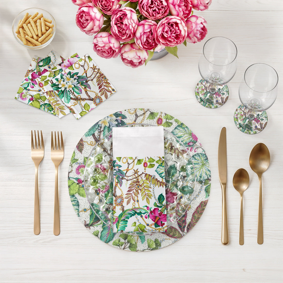 Plumeria Natural Round Beaded Placemat Smooth