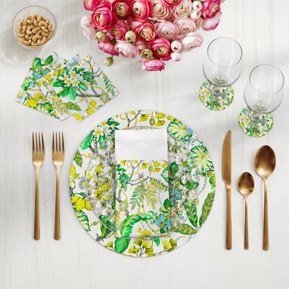 Plumeria Lemon 16" Round Pebble Placemats, Set of 4 - nicolettemayer.com
