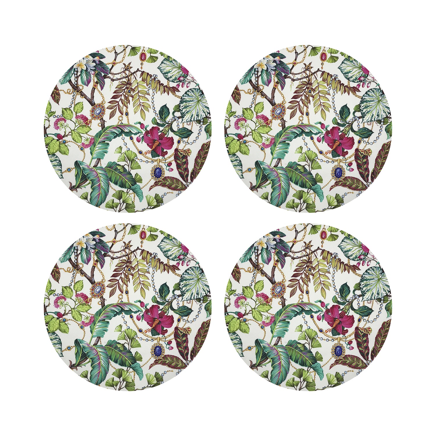 Plumeria Natural 16&quot; Round Pebble Placemats, Set of 4 - nicolettemayer.com
