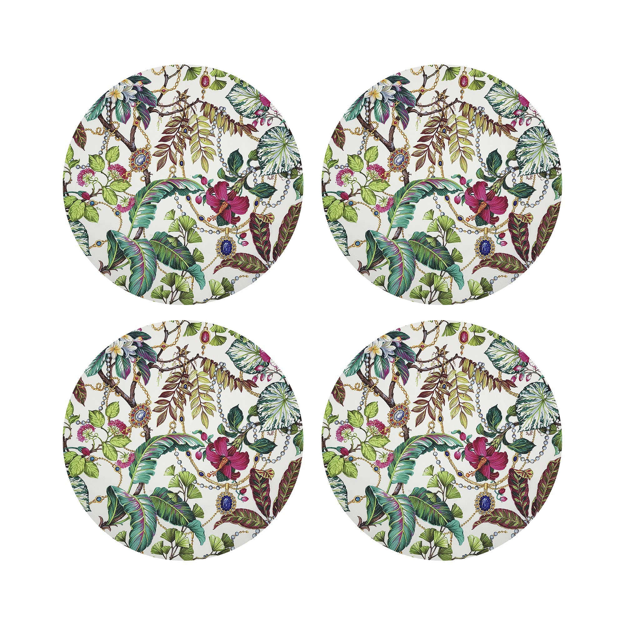Plumeria Natural 16&quot; Round Pebble Placemats, Set of 4 - nicolettemayer.com
