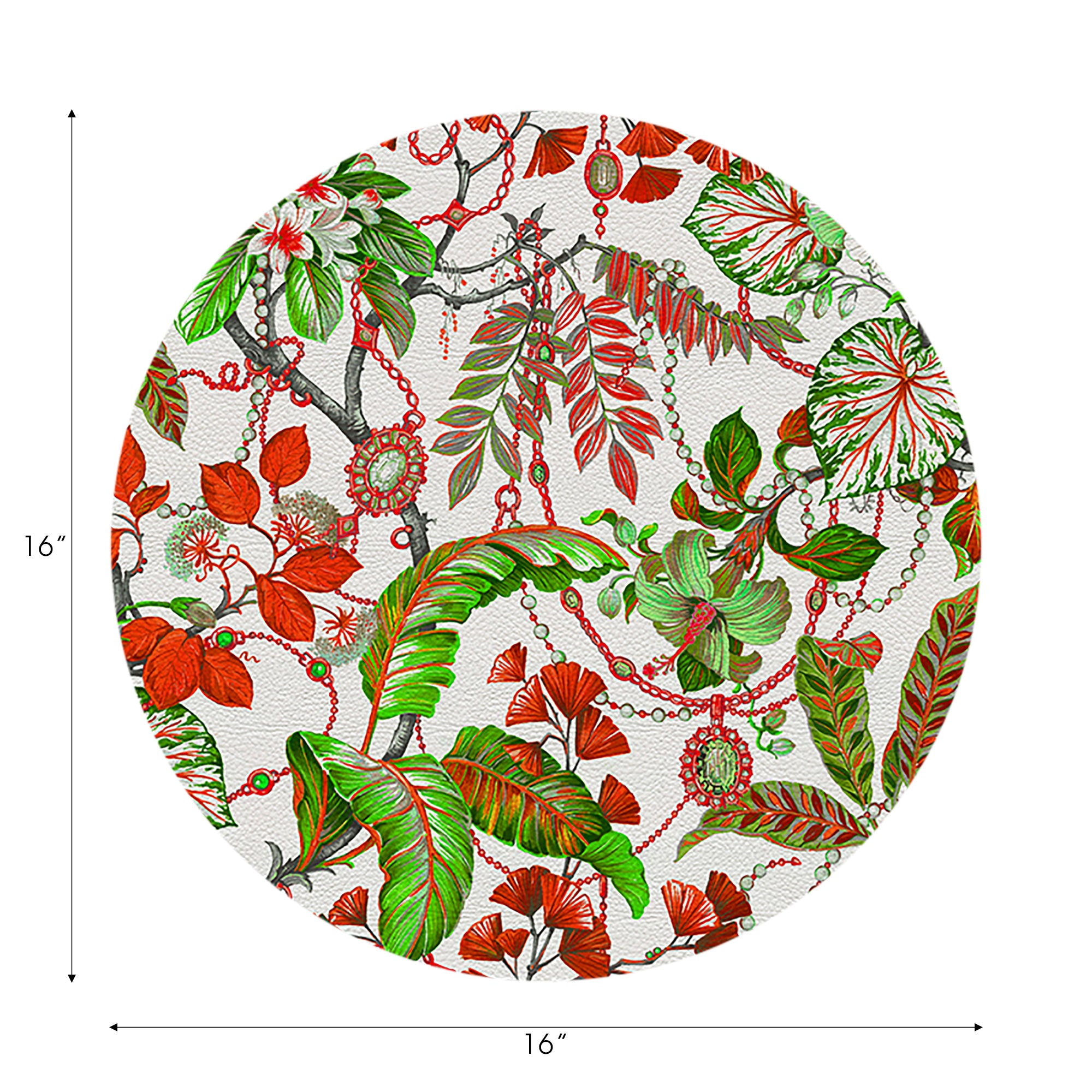 Plumeria Red Vegan Leather Round Pebble Placemat