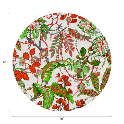 Plumeria Red Vegan Leather Round Pebble Placemat