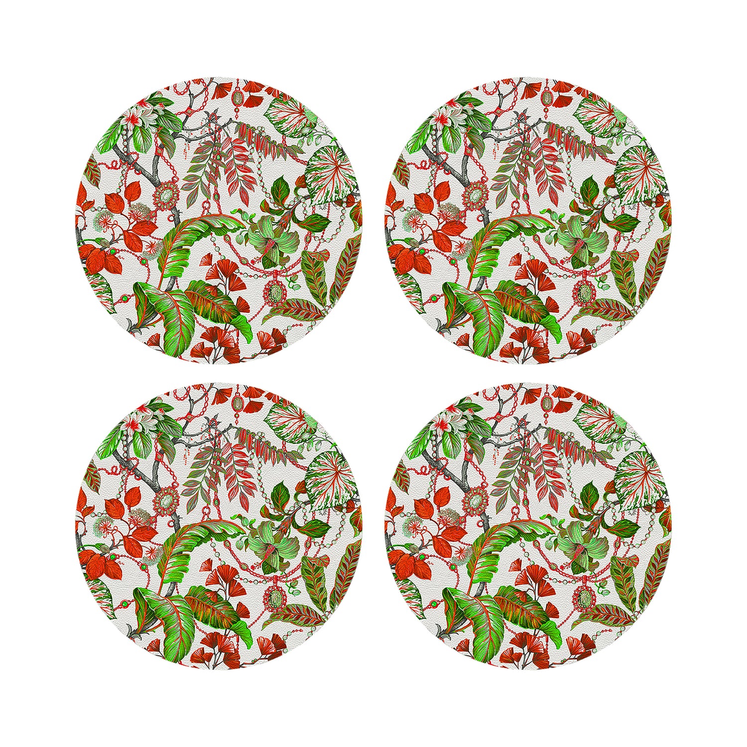 Plumeria Red 16&quot; Round Pebble Placemats, Set of 4 - nicolettemayer.com
