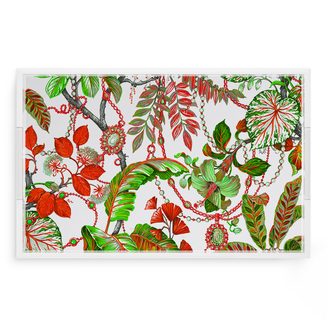 Plumeria Red 22.5X14.5 Acrylic Tray - nicolettemayer.com
