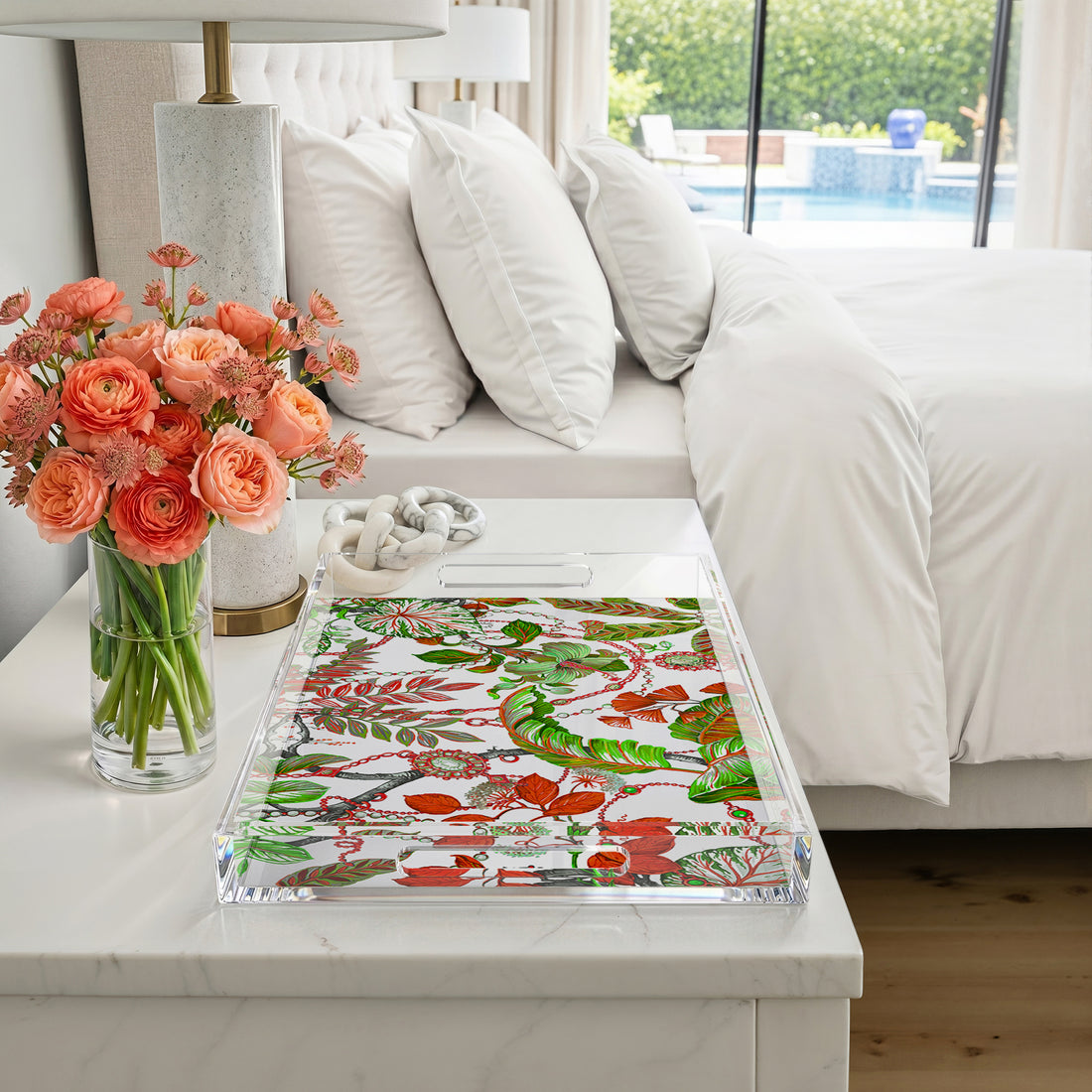 Plumeria Red 22.5X14.5 Acrylic Tray - nicolettemayer.com
