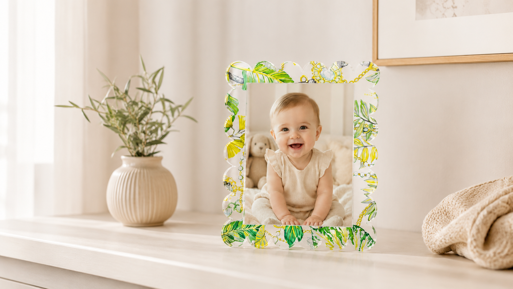 Plumeria Lemon Acrylic Scallop Frame - nicolettemayer.com