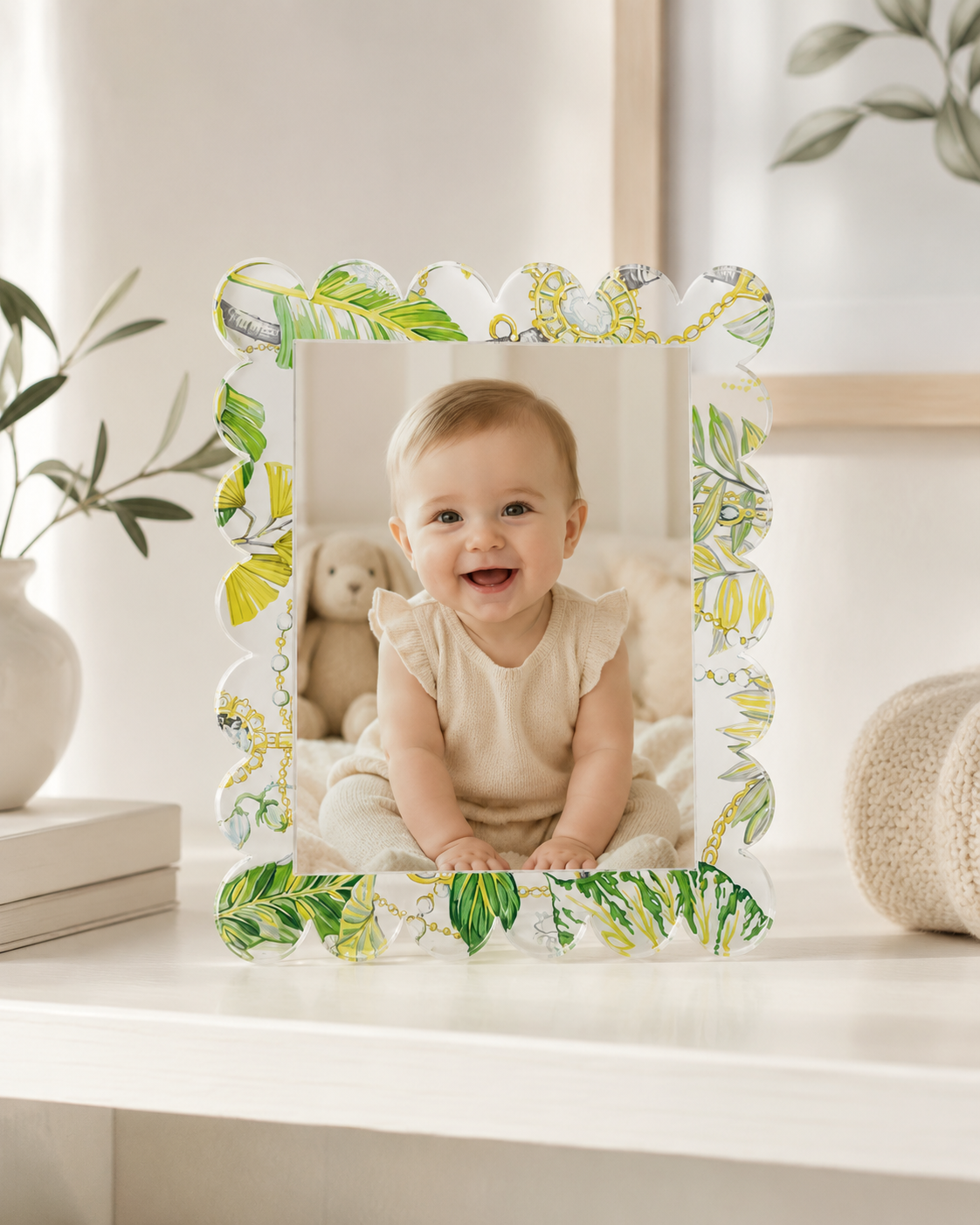 Plumeria Lemon Acrylic Scallop Frame - nicolettemayer.com