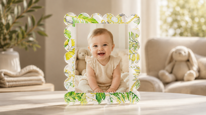 Plumeria Lemon Acrylic Scallop Frame - nicolettemayer.com