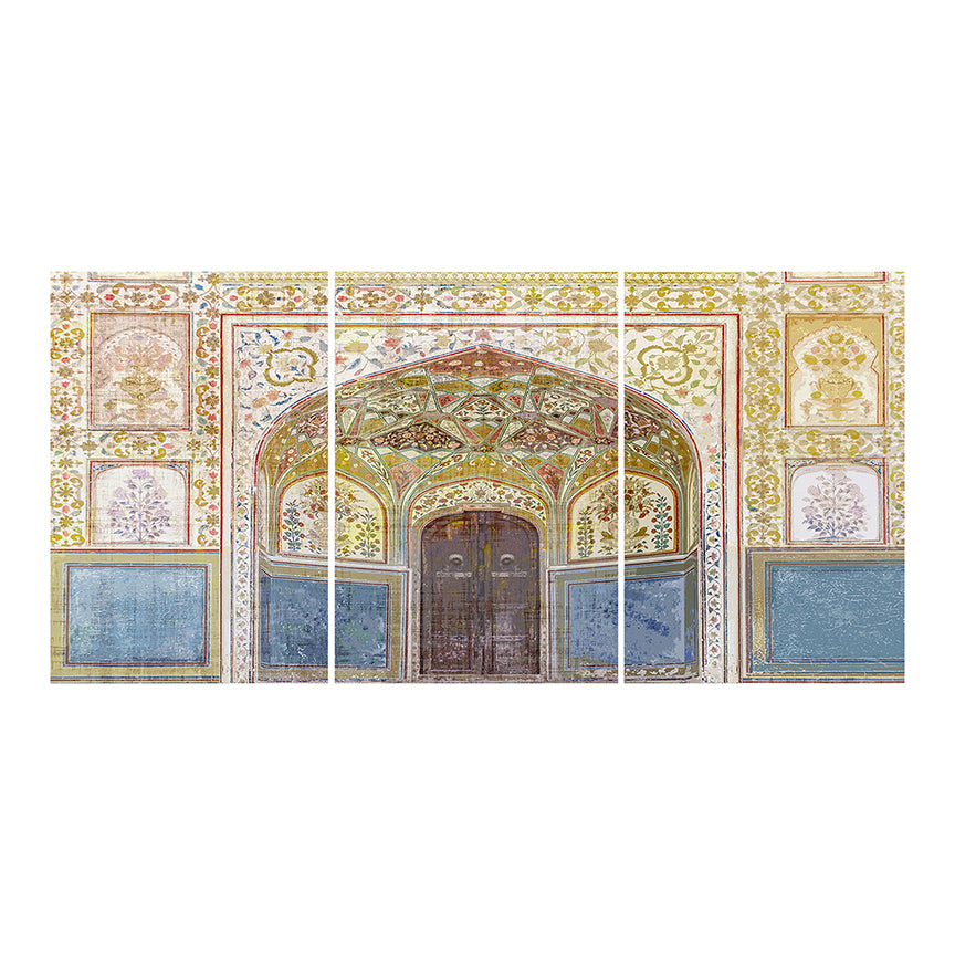 Rajasthan Palace Acrylic Triptych  – Set of 3 Modern Wall Art Panels, 96x48" overall  (32x48" each)