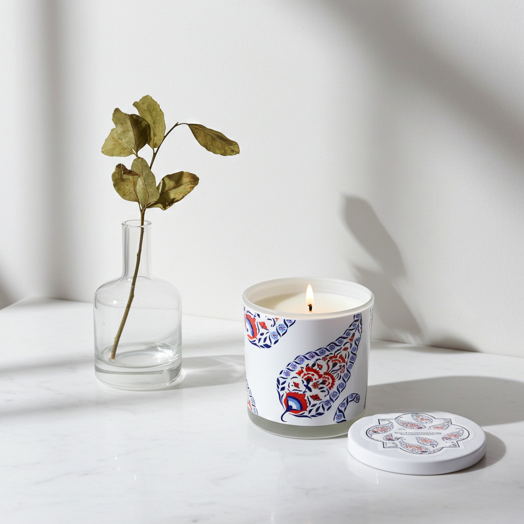 Indian Paisley Red Blue Candle