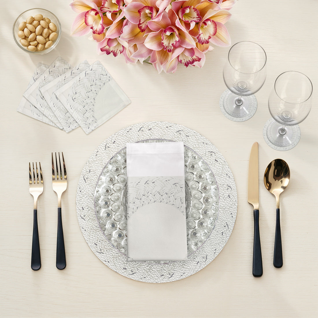 Set de table rond en raphia Nantucket Amagansett blanc, lot de 4