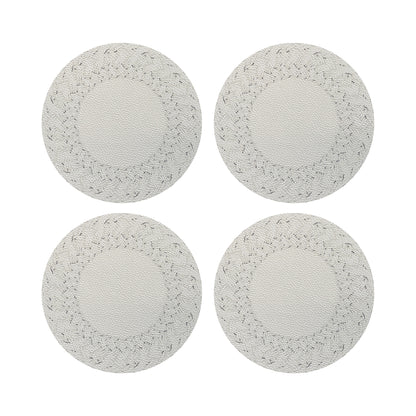 Raffia Amagansett White Vegan Leather Round Coasters