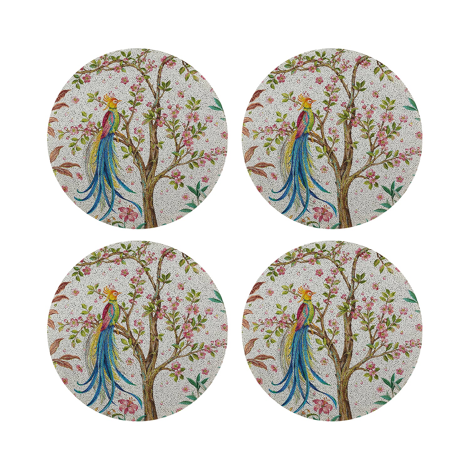 Resplendant Quesal White Round Beaded Placemat Smooth