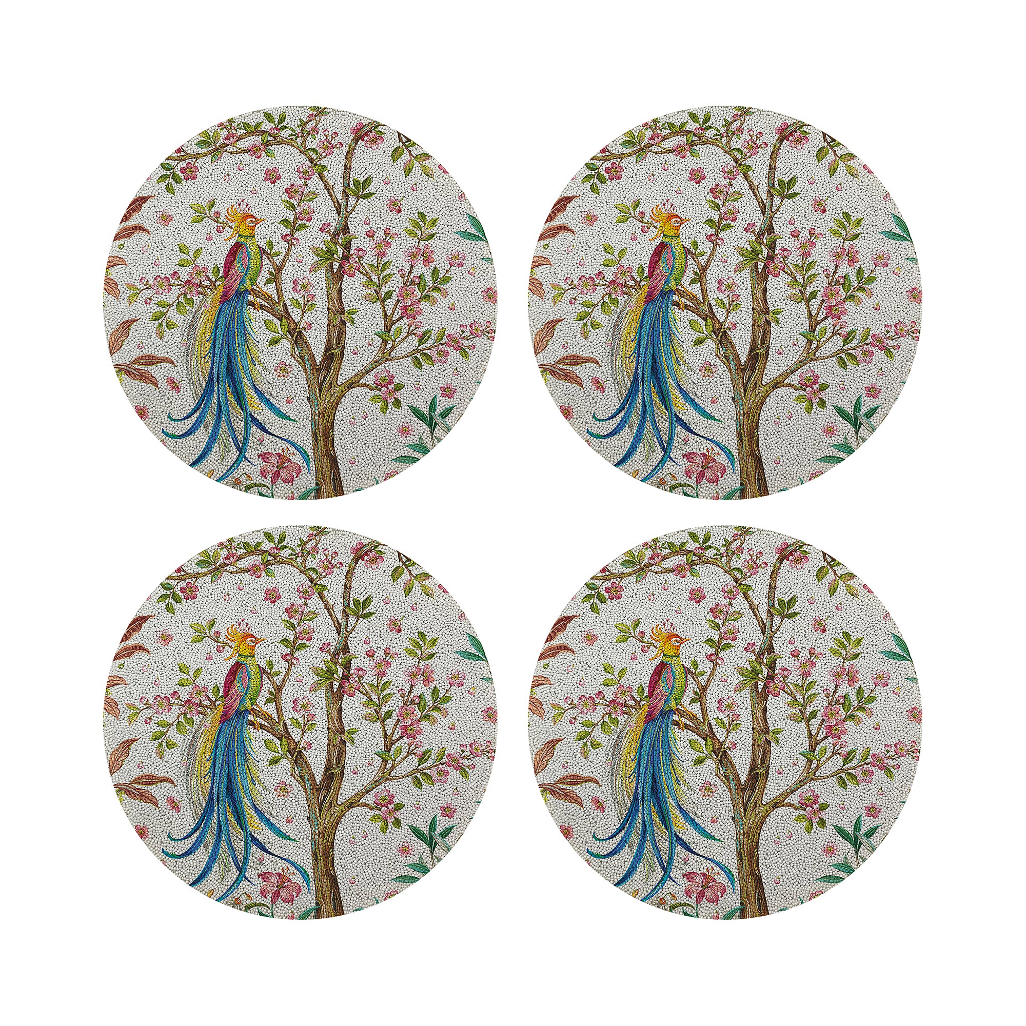 Resplendant Quesal White Round Beaded Placemat Smooth