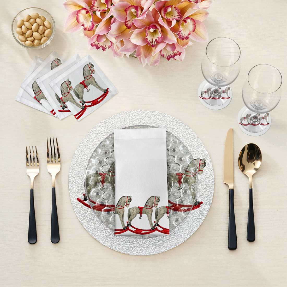 Rocking Horse Vegan Leather Round Pebble Placemat