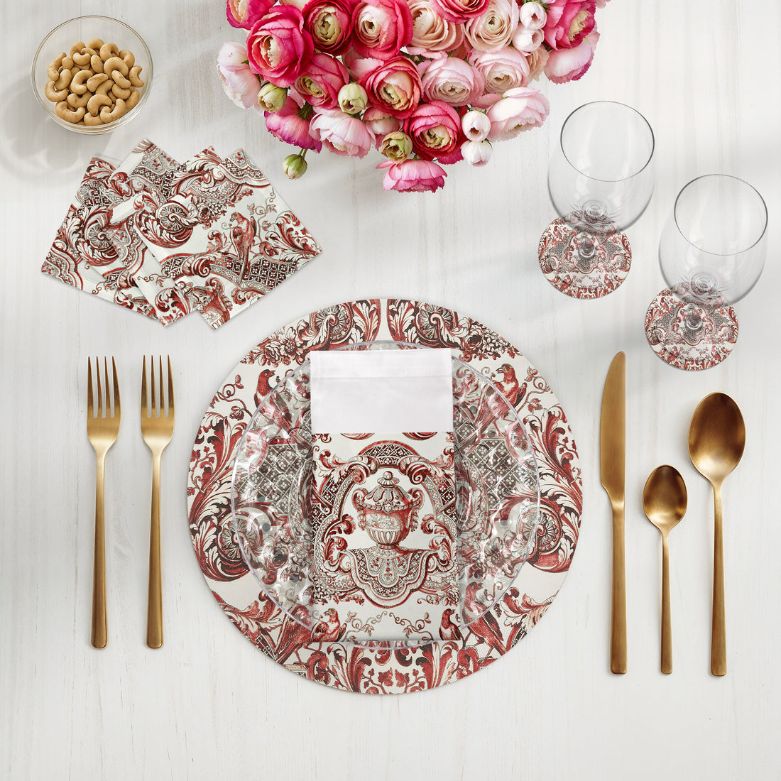 ROYAL DELFT WILLIAM AND MARY RED 16" Round Pebble Placemats, Set of 4 - nicolettemayer.com