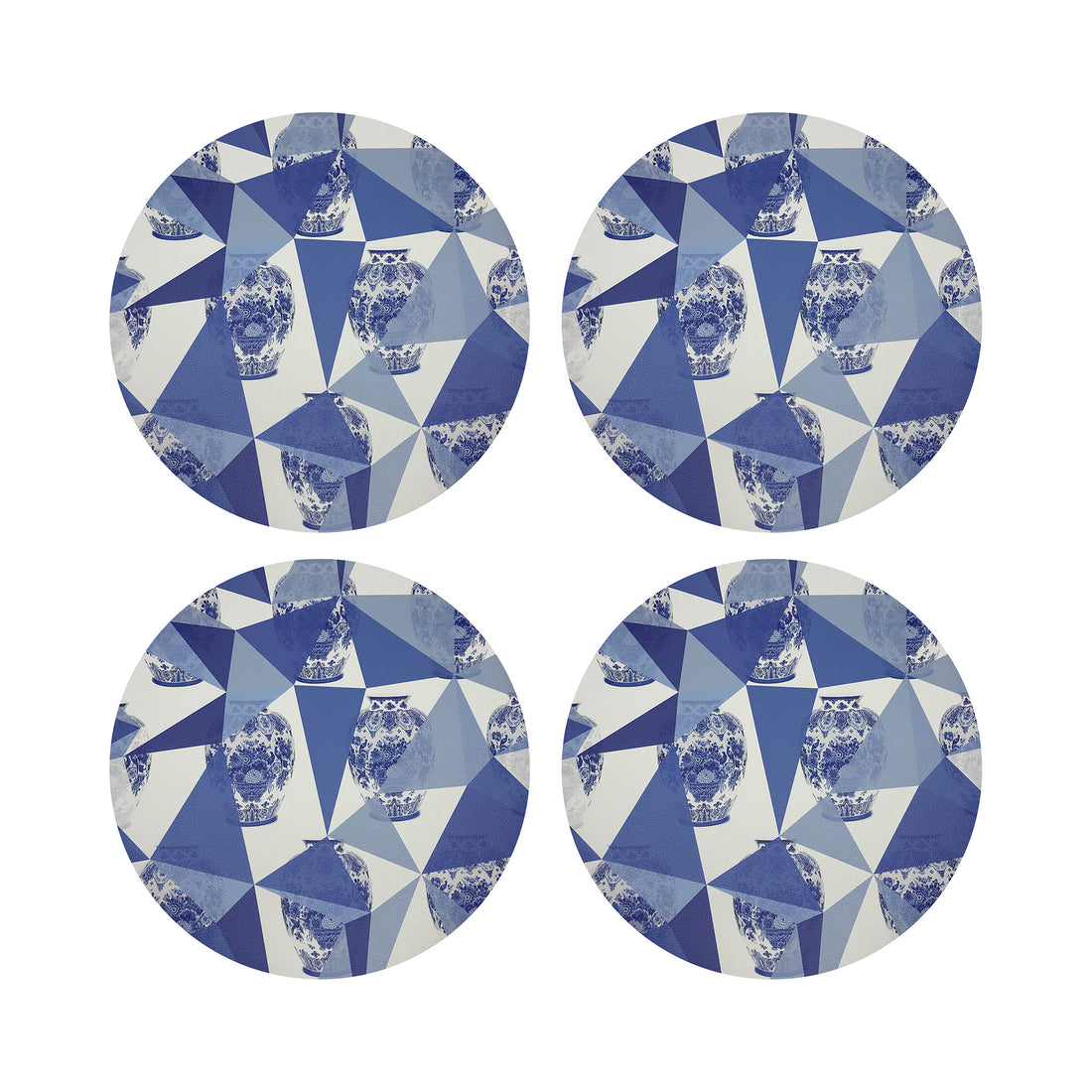 Royal Delft Elements White Vegan Leather Round Coasters