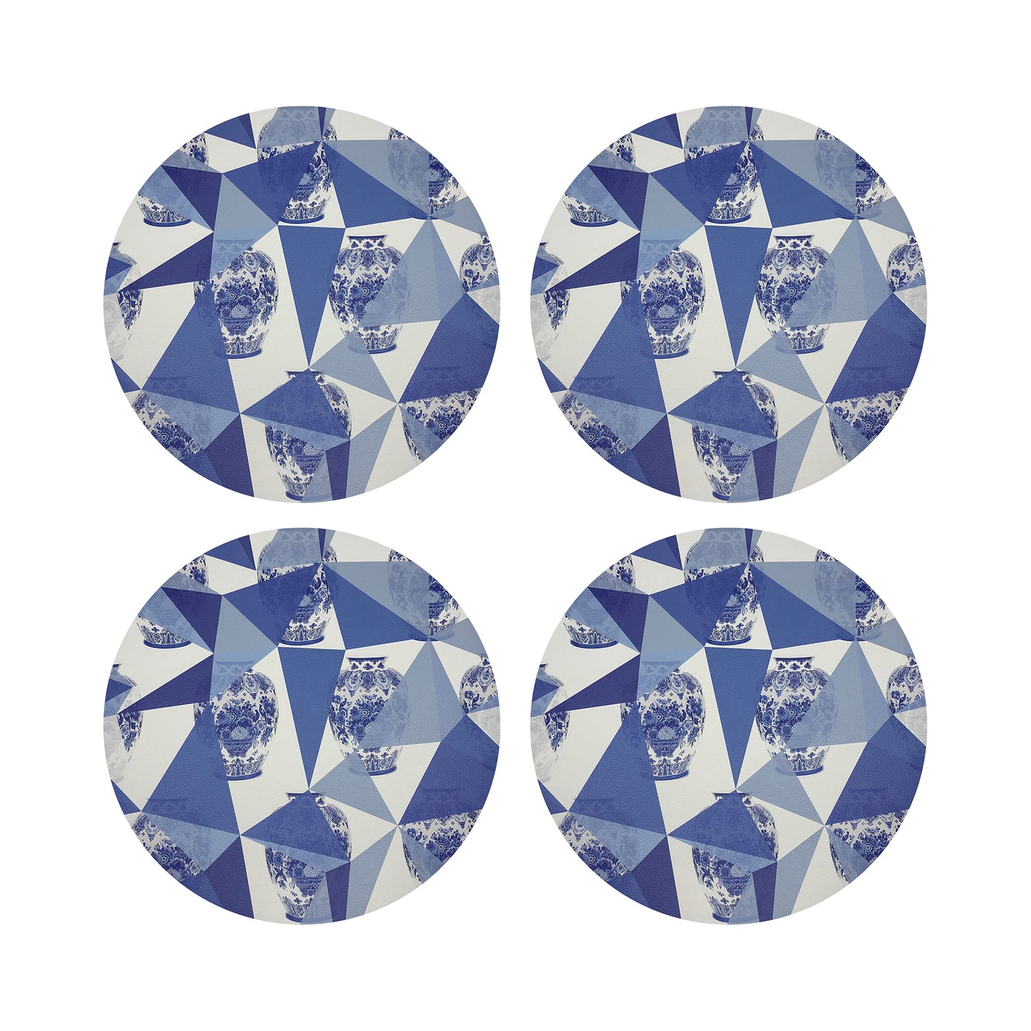 Royal Delft Elements White Vegan Leather Round Coasters