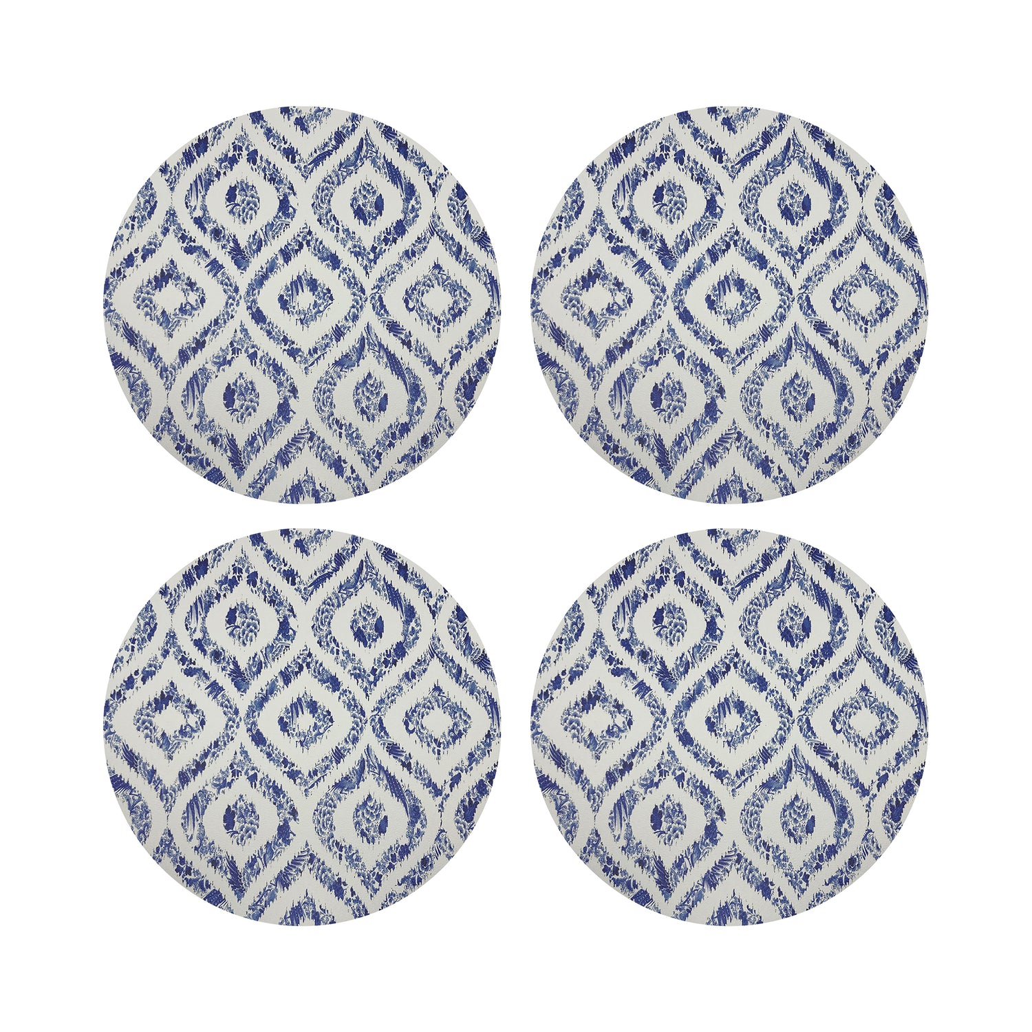 Royal Delft Ikat White 16&quot; Round Pebble Placemats, Set of 4 - nicolettemayer.com