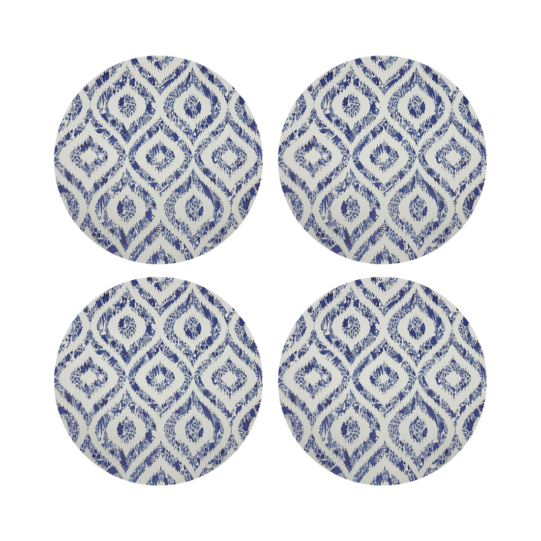 Royal Delft Ikat White Vegan Leather Round Coasters