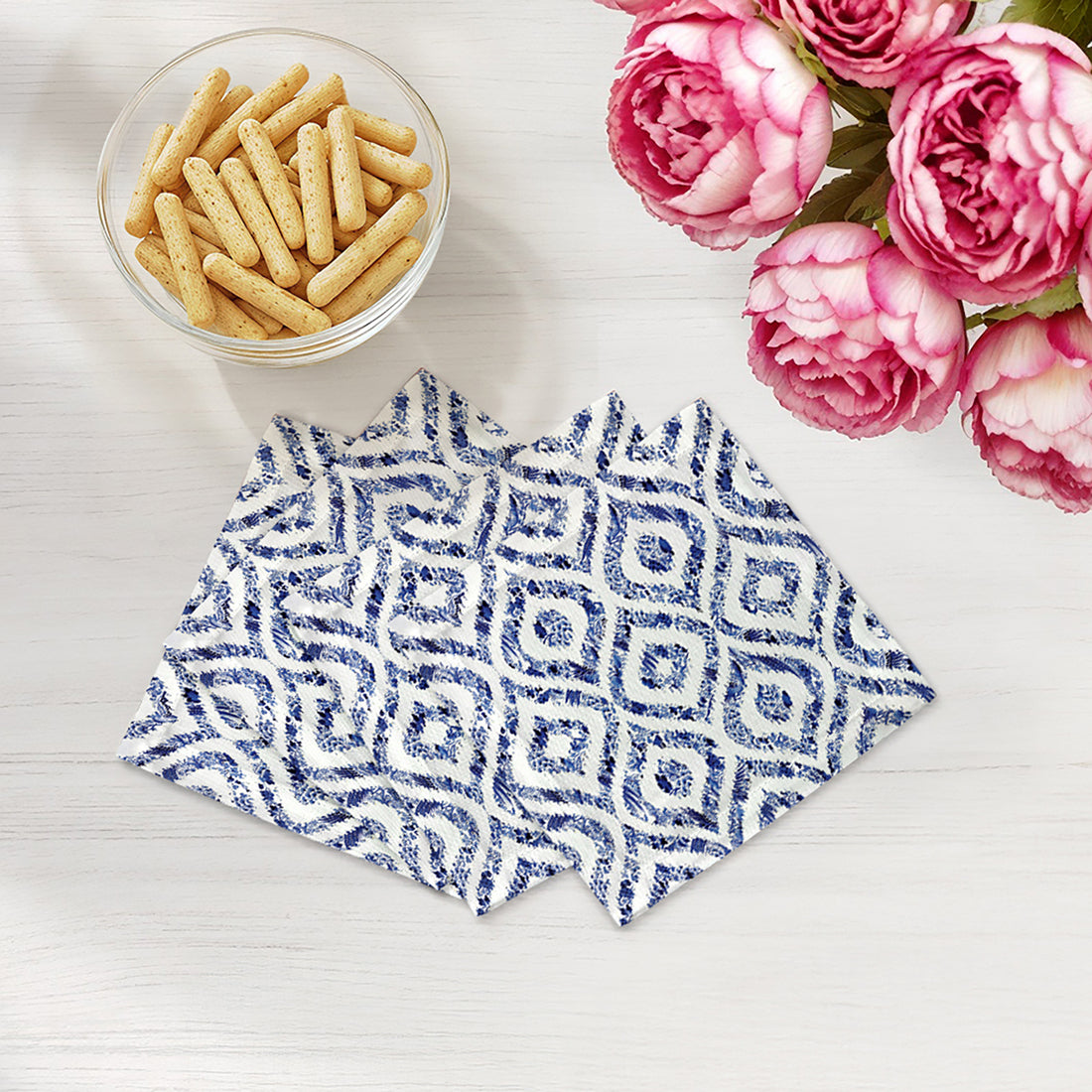 Royal Delft Ikat Cotton Sateen Cocktail Napkins