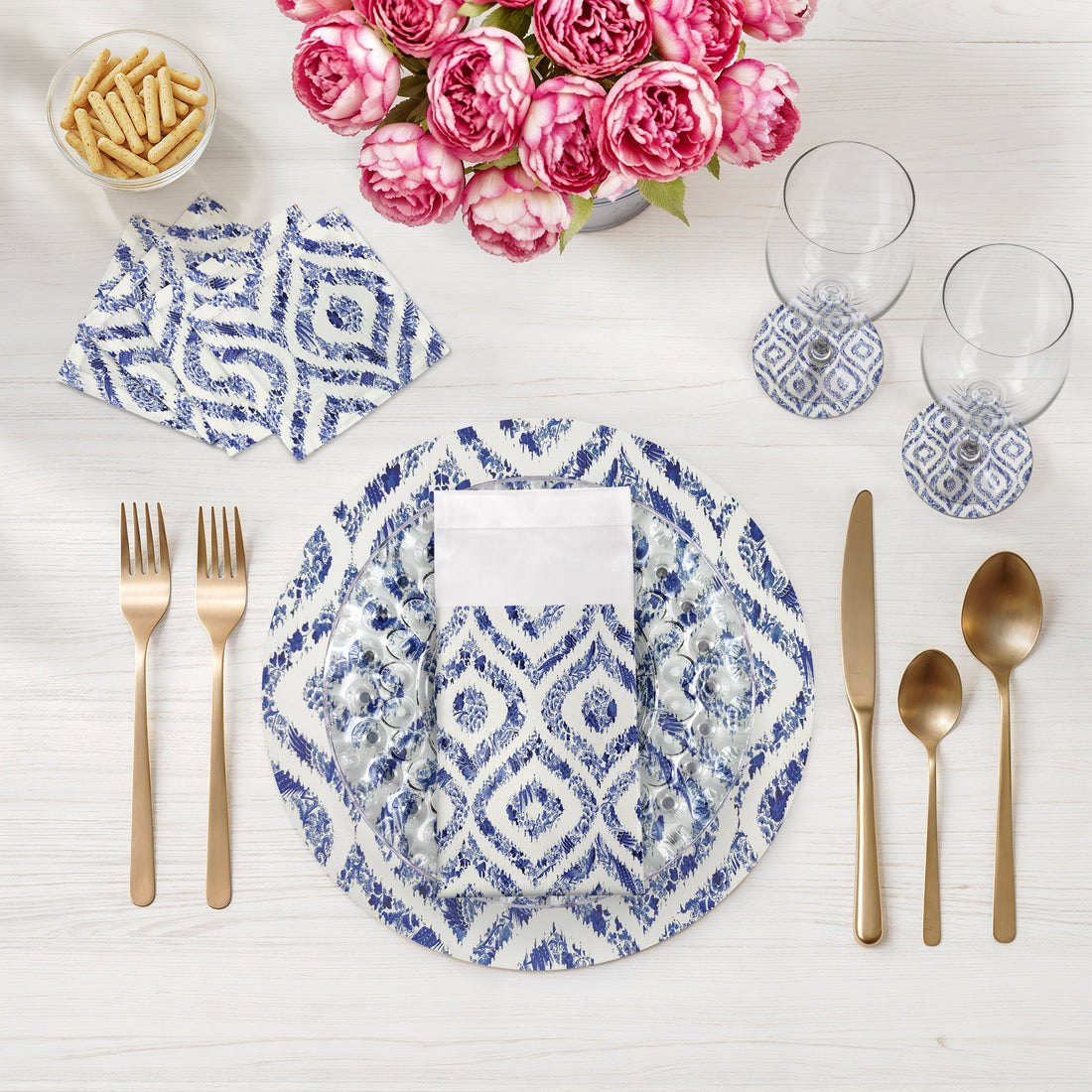 Sets de table ronds en galets Royal Delft Ikat blancs de 40 cm, lot de 4