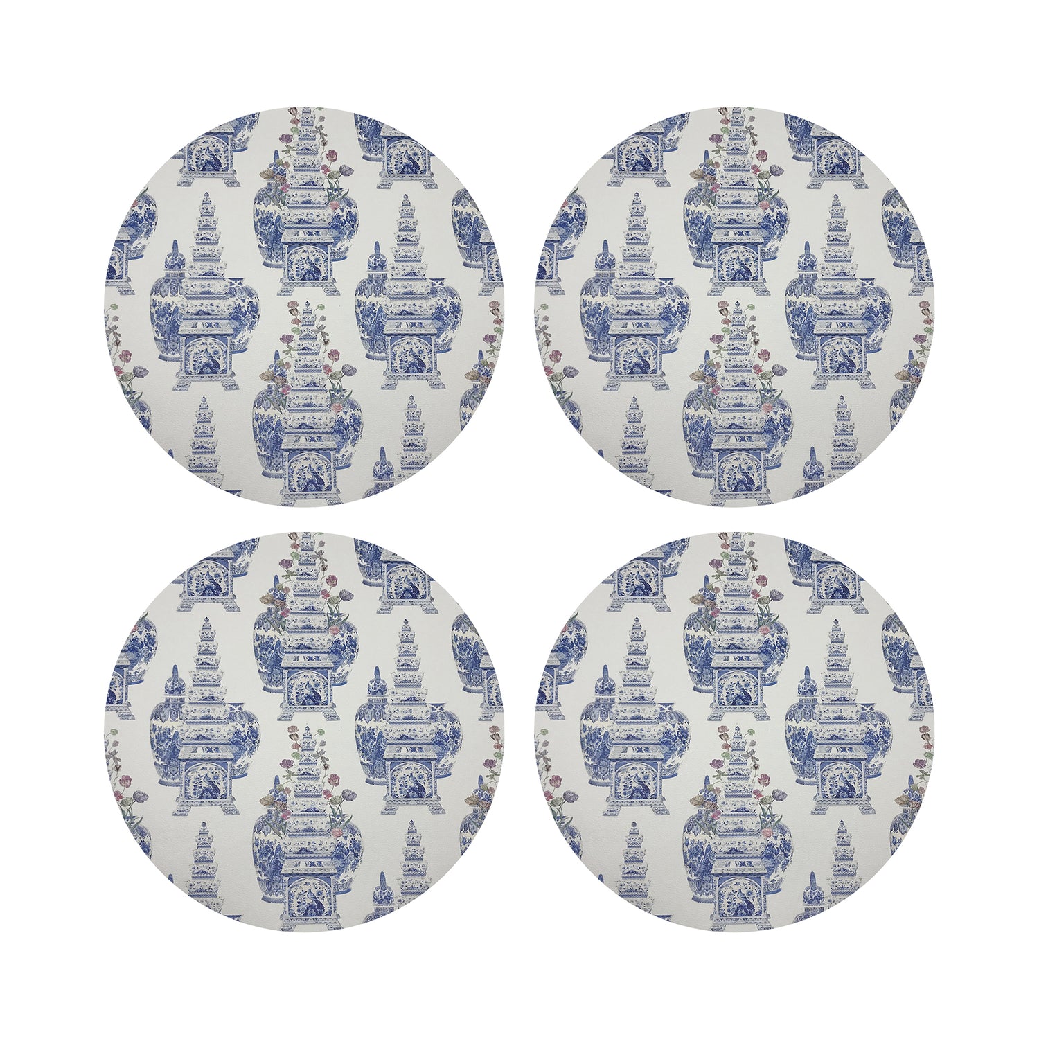 Royal Delft Masterpieces Tulips White 16&quot; Round Pebble Placemats, Set of 4 - nicolettemayer.com