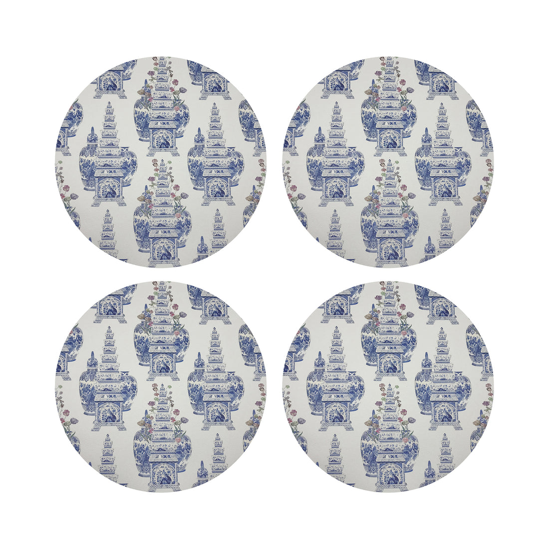 Royal Delft Masterpieces Tulips White Vegan Leather Round Coasters
