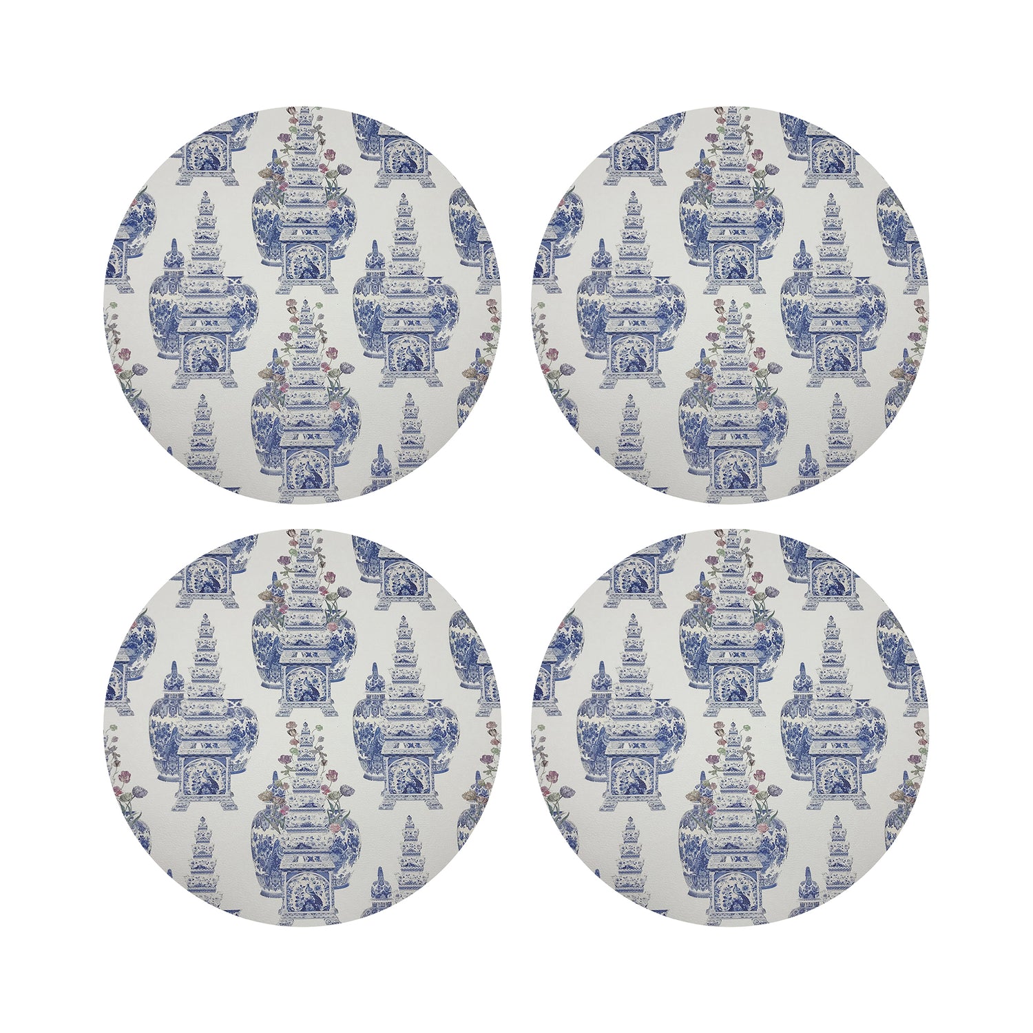 Royal Delft Masterpieces Tulips White Vegan Leather Round Coasters