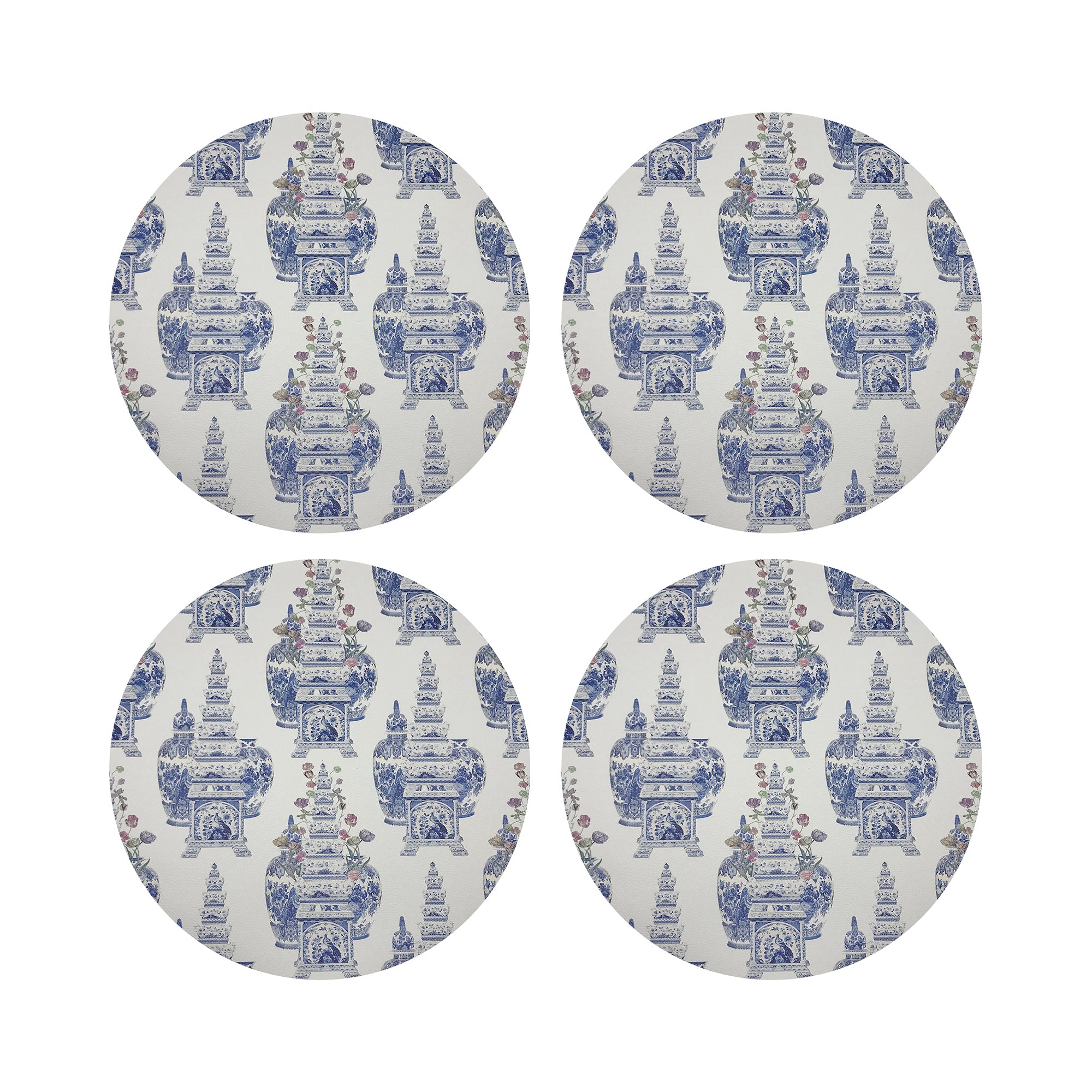 Royal Delft Masterpieces Tulips White Vegan Leather Round Coasters