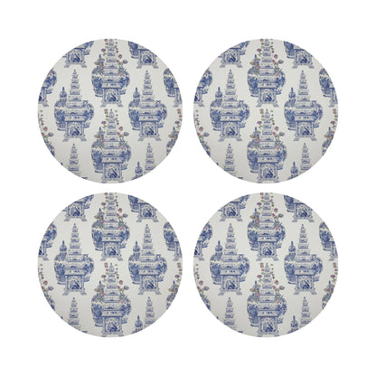Royal Delft Masterpieces Tulips White Vegan Leather Round Coasters