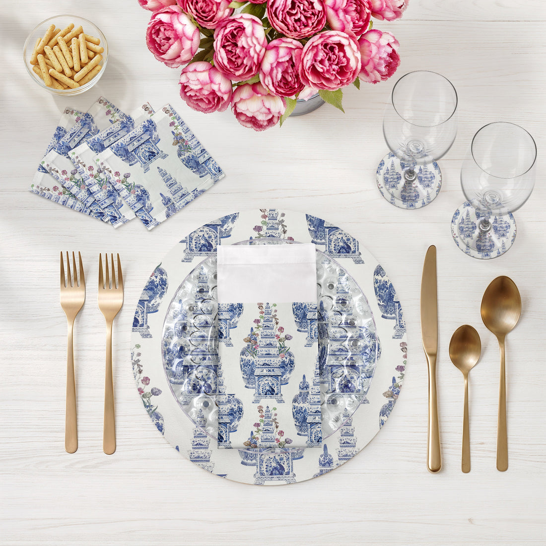 Sets de table 40,6 cm en galets TULIPES BLANCHES, CHEFS-D&