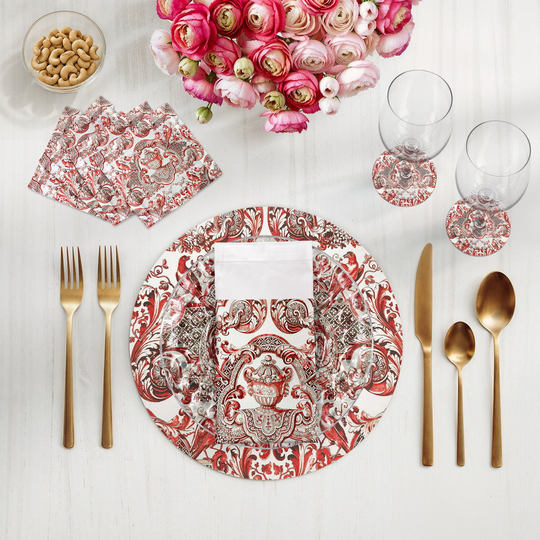 ROYAL DELFT WILLIAM AND MARY RED 16" Round Pebble Placemats, Set of 4 - nicolettemayer.com
