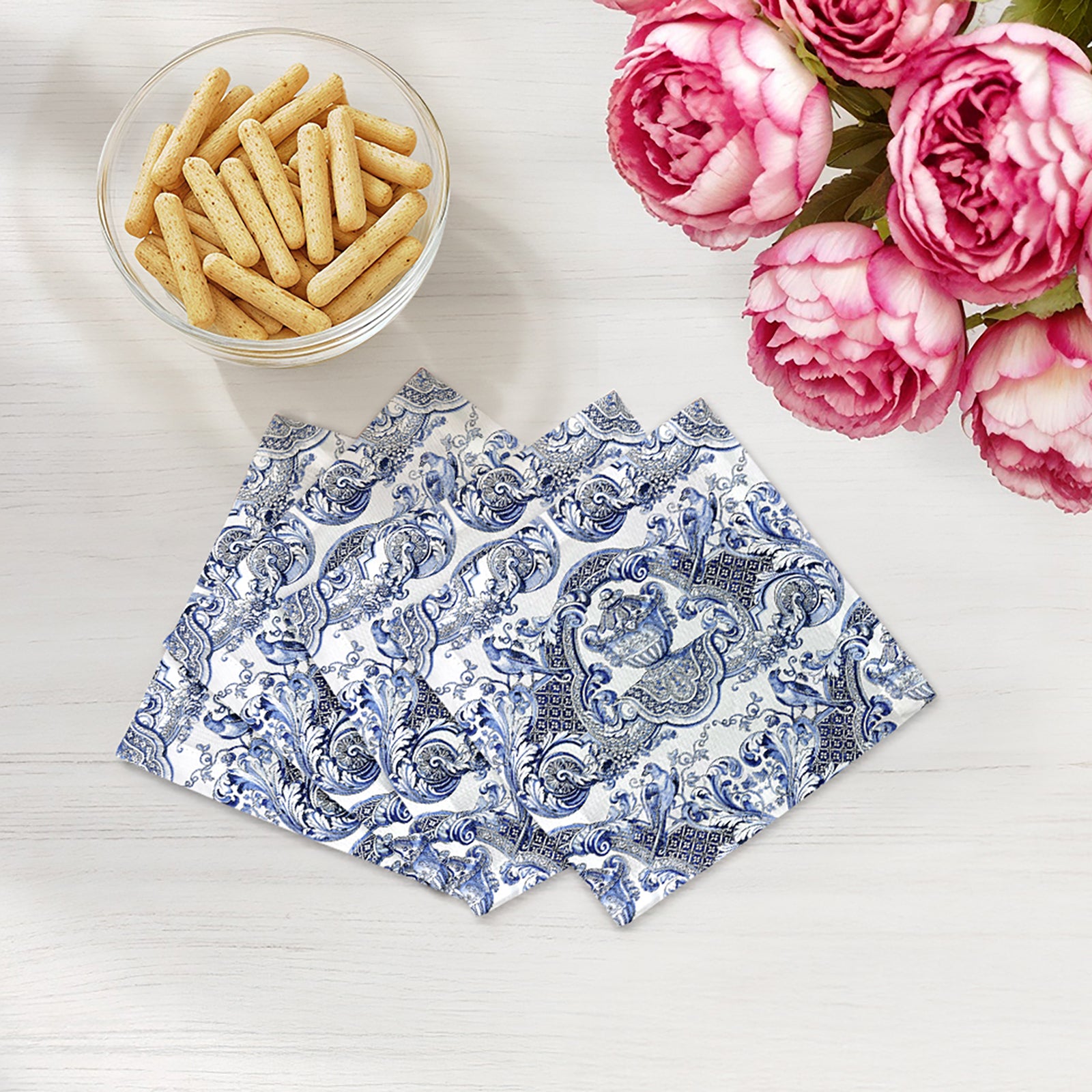 Royal Delft William and Mary Cotton Sateen Cocktail Napkins ...