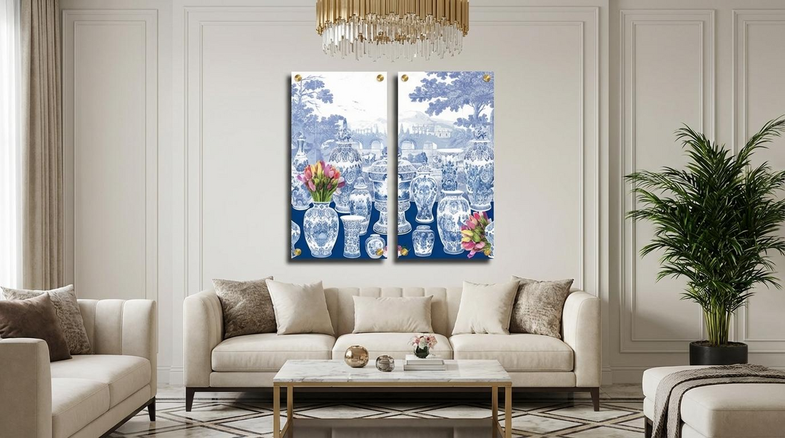 Royal Delft Garniture Acrylic Diptych – Set of 2 Modern Wall Art Panels, 48x48" Overall (24x48" Each) - nicolettemayer.com