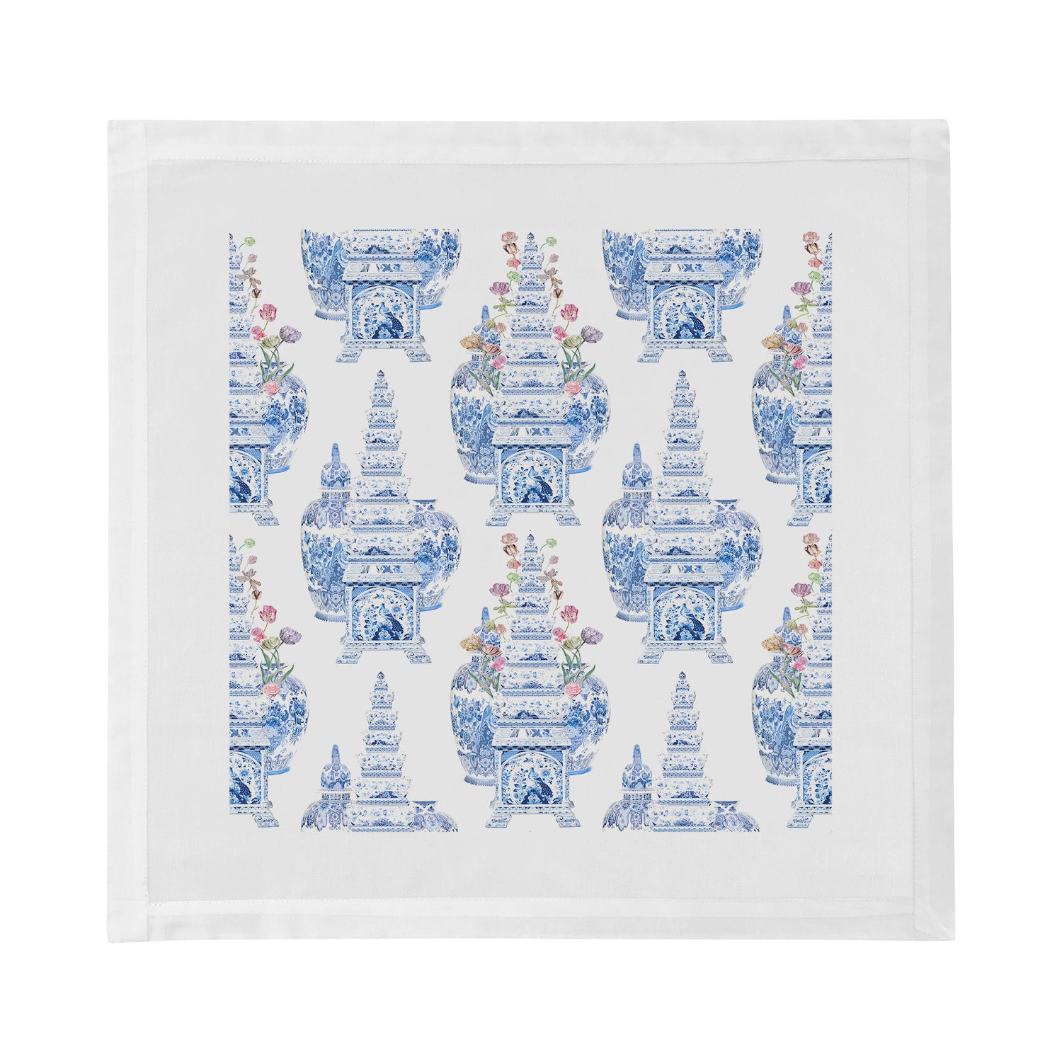Royal Delft Masterpieces Tulips White Cotton Sateen Dinner Napkins - nicolettemayer.com