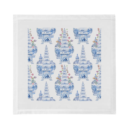 Royal Delft Masterpieces Tulips White Cotton Sateen Dinner Napkins - nicolettemayer.com