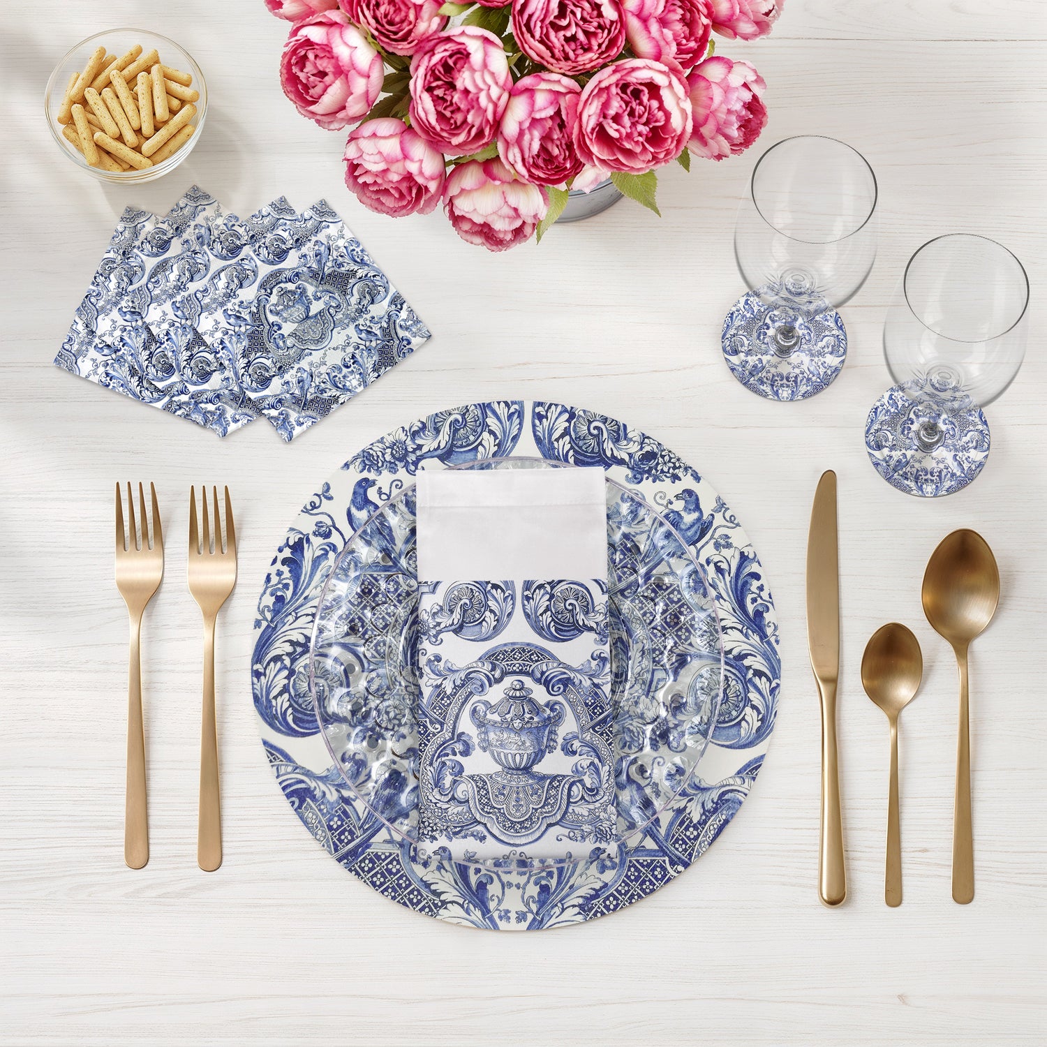 Royal Delft William And Mary Blue Cotton Sateen Dinner Napkins - nicolettemayer.com