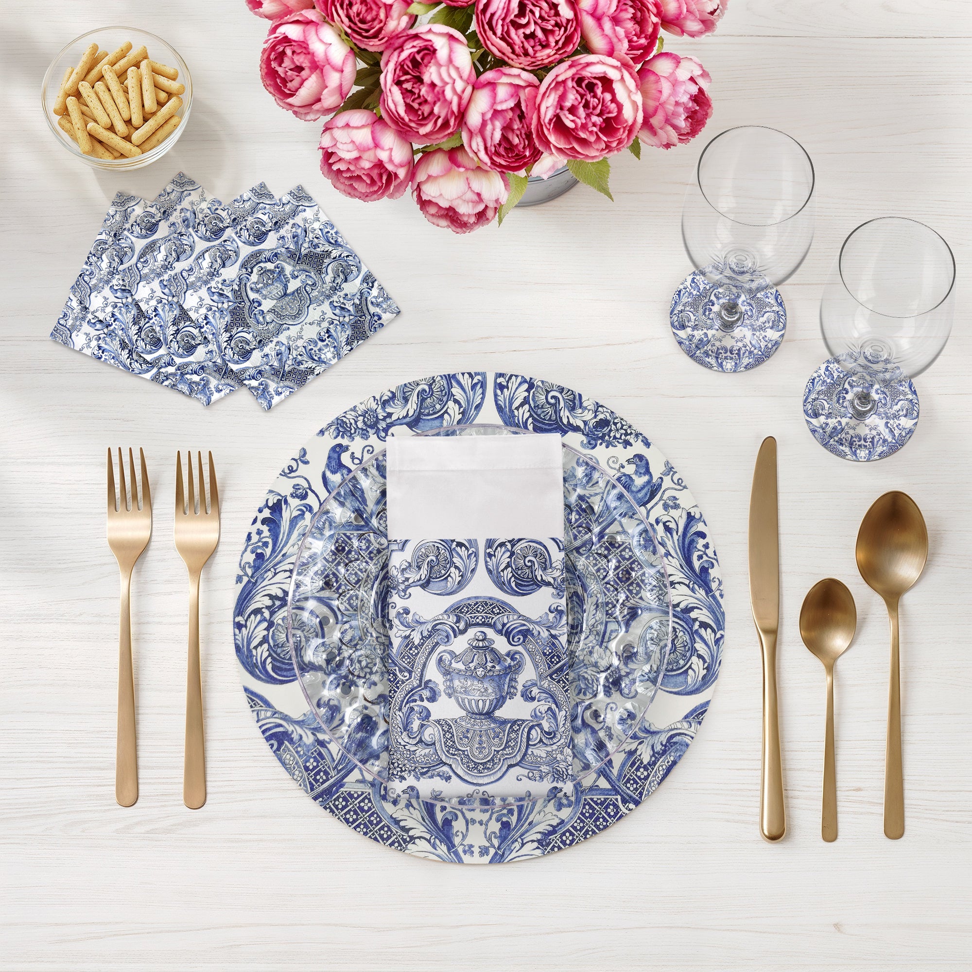 Royal Delft William And Mary Blue Cotton Sateen Dinner Napkins - nicolettemayer.com