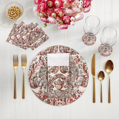 Royal Delft William And Mary Red Cotton Sateen Dinner Napkins - nicolettemayer.com